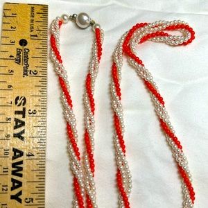 Vintage orange & pearl bead necklace